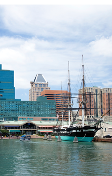 View of Baltimore Harbor with Sailing Ship